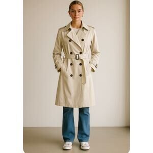 Vintage London Fog Khaki Tan Double Breasted Trench Coat Classic Effortless
